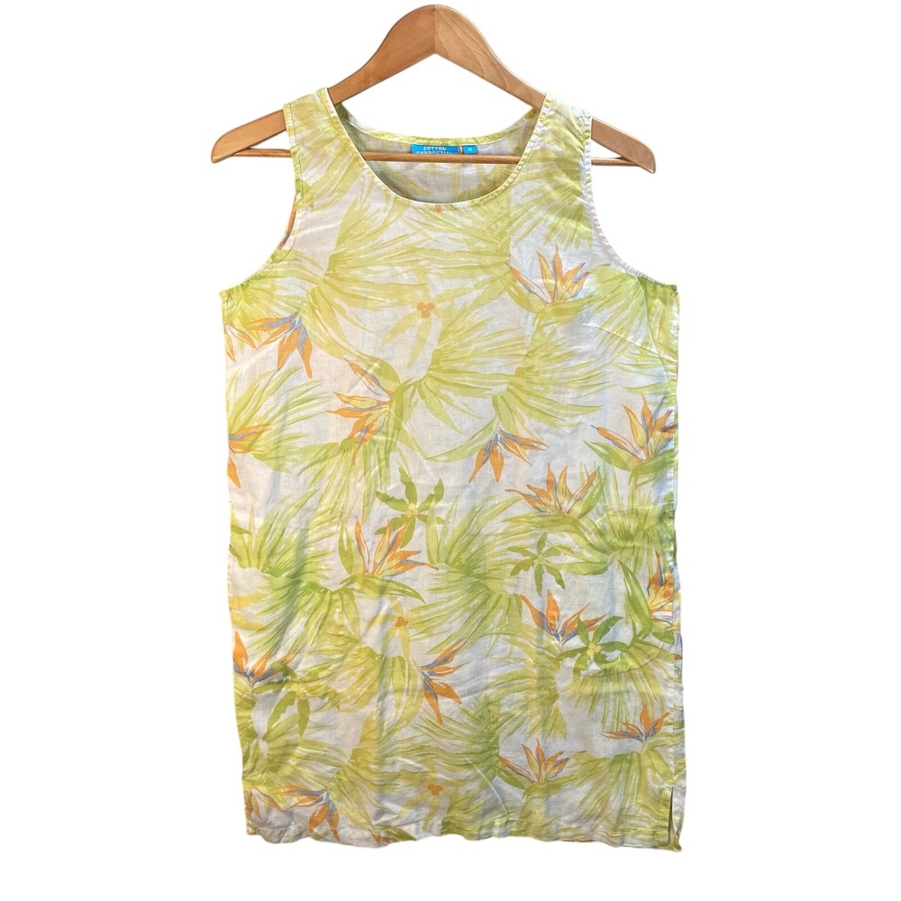 Cotton Connection Tropical Bird of Paradise Linen Dress Medium Hawaiian‎ Resort